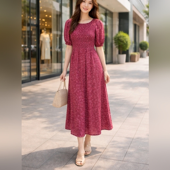 Free People Dresses & Skirts - Fp Romantic Pink Floral Midi Dress Cottagecore Boho Smocked Waist Size 4